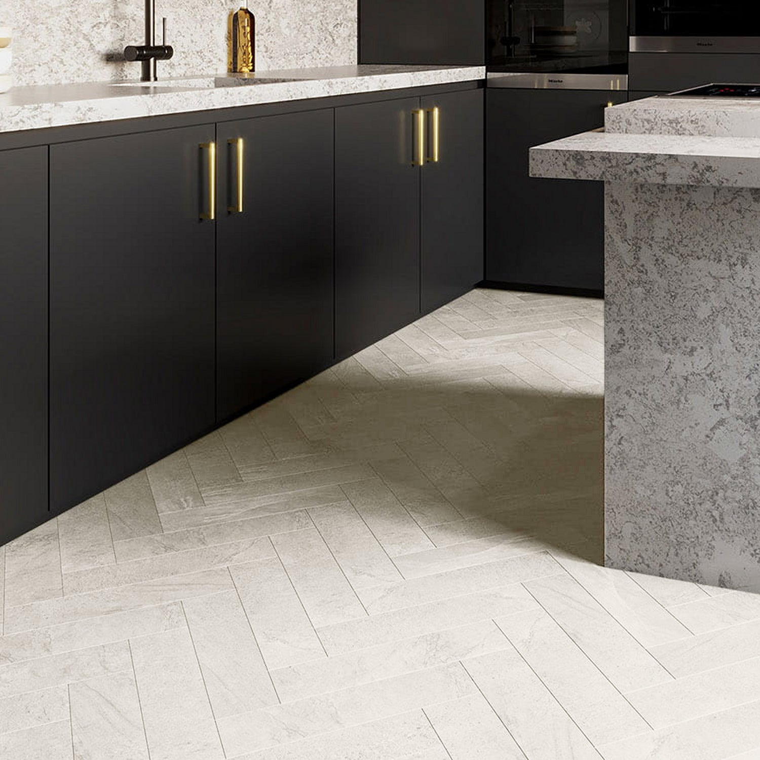 Invictus Maximus Gluedown LVT Flooring in Groovy Granite Alabaster Parquet - 1.4m2 Full Pack