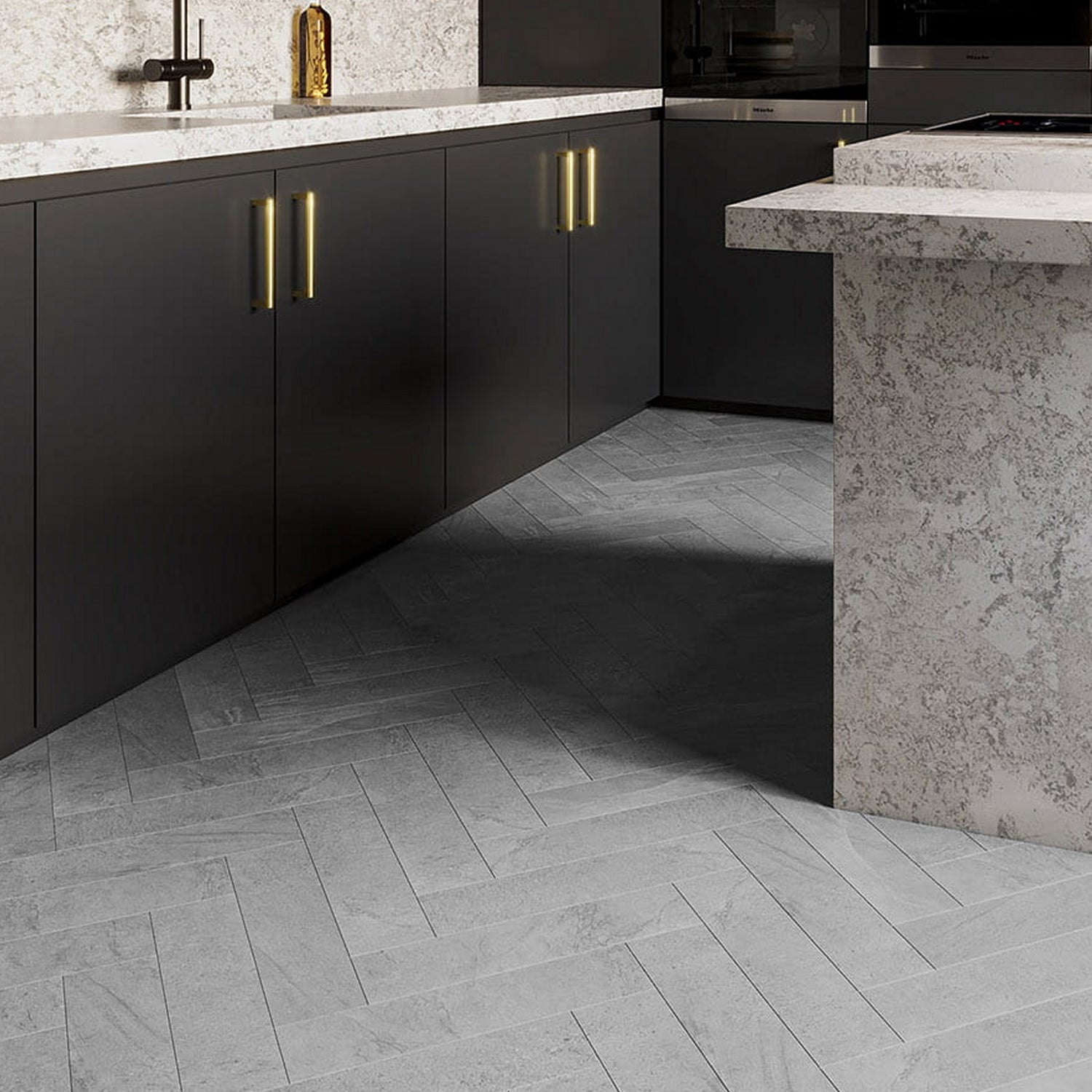 Invictus Maximus Gluedown LVT Flooring in Groovy Granite Steel Parquet - 1.4m2 Full Pack