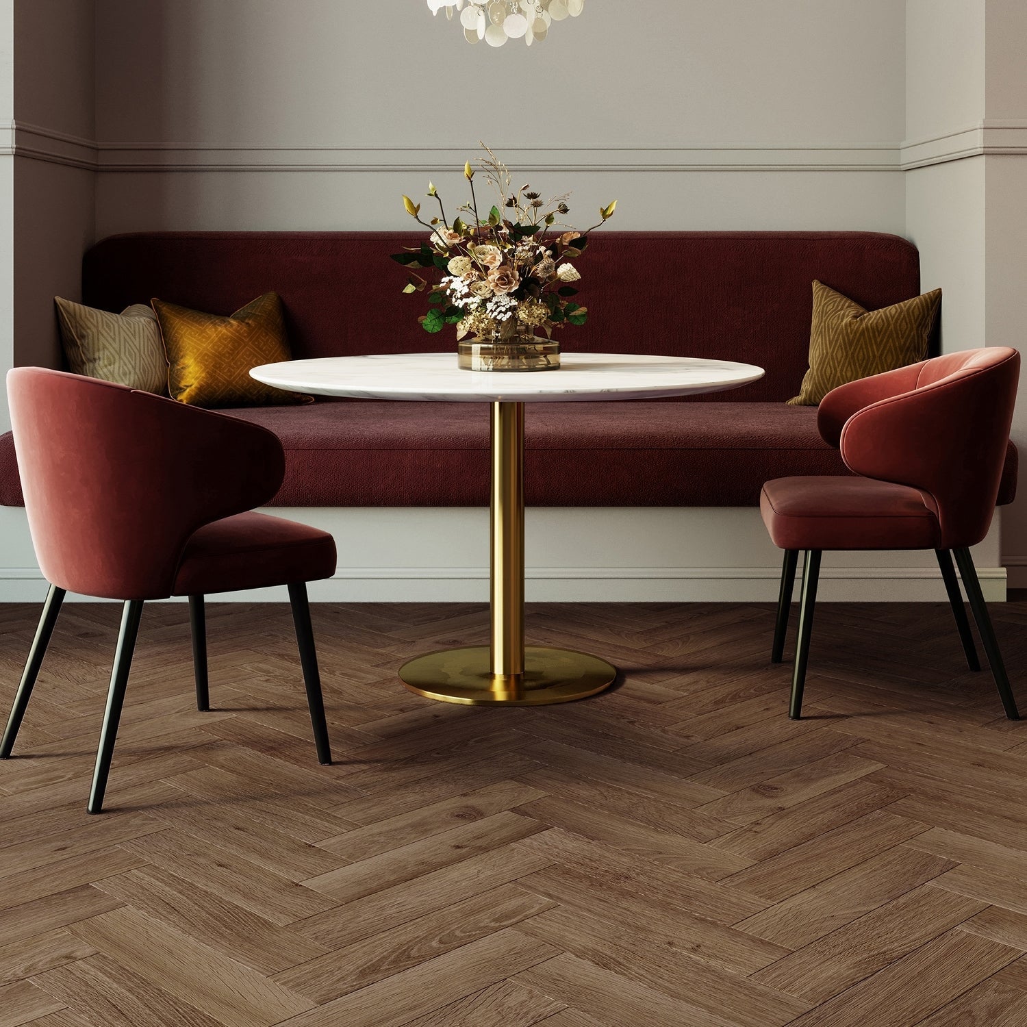 Invictus Maximus Gluedown LVT Flooring in Highland Oak Chocolate Herringbone - 3.37m2 Full Pack