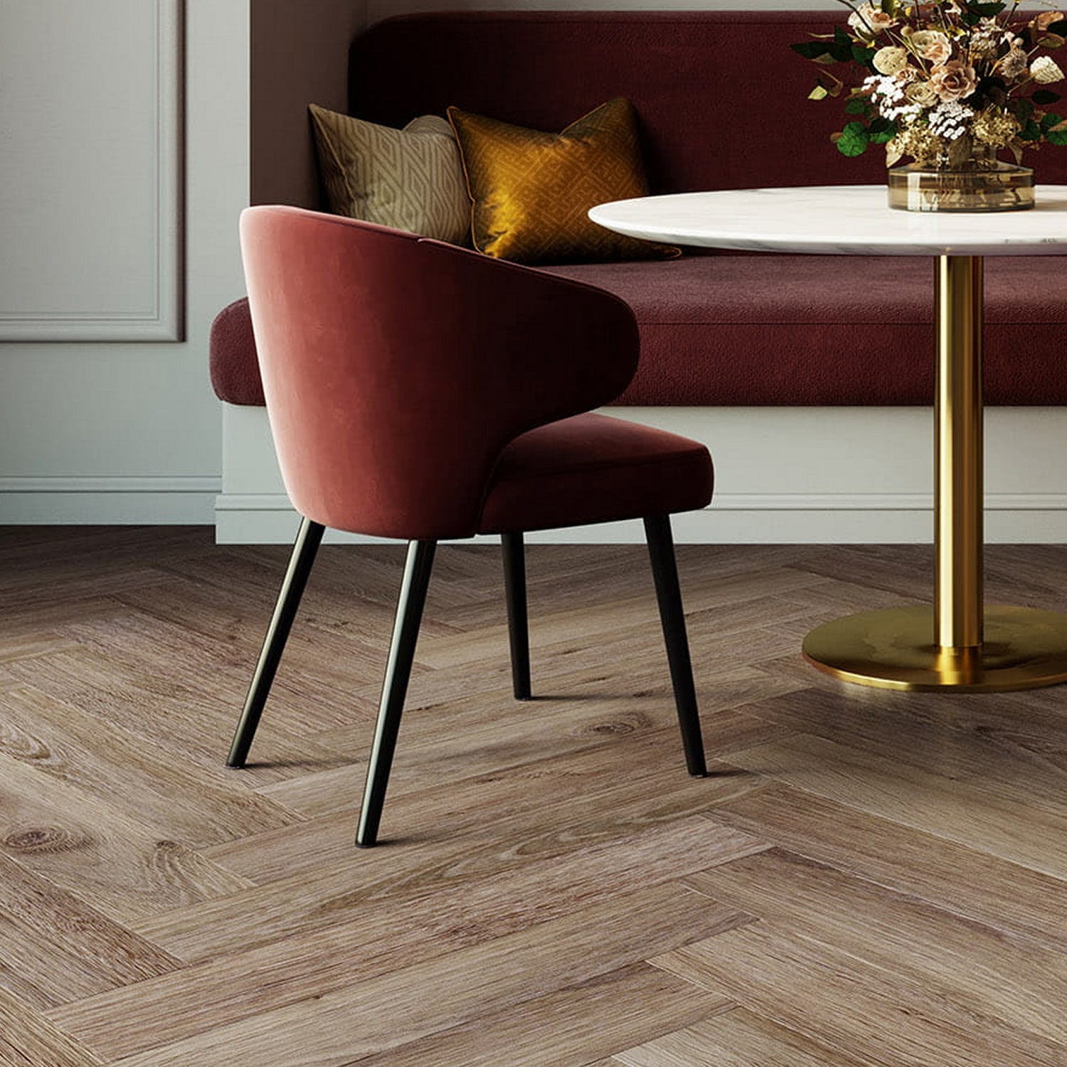 Invictus Maximus Gluedown LVT Flooring in Highland Oak Roasted Herringbone - 3.37m2 Full Pack