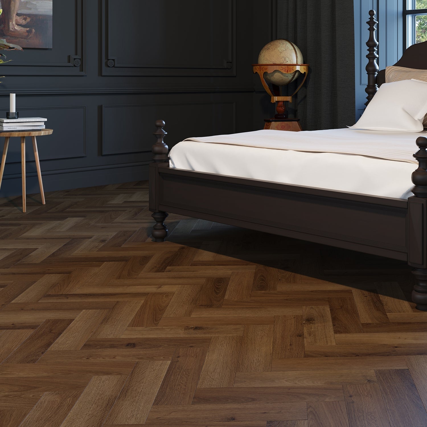 Invictus Maximus Gluedown LVT Flooring in Highland Oak Chocolate Parquet - 1.4m2 Full Pack