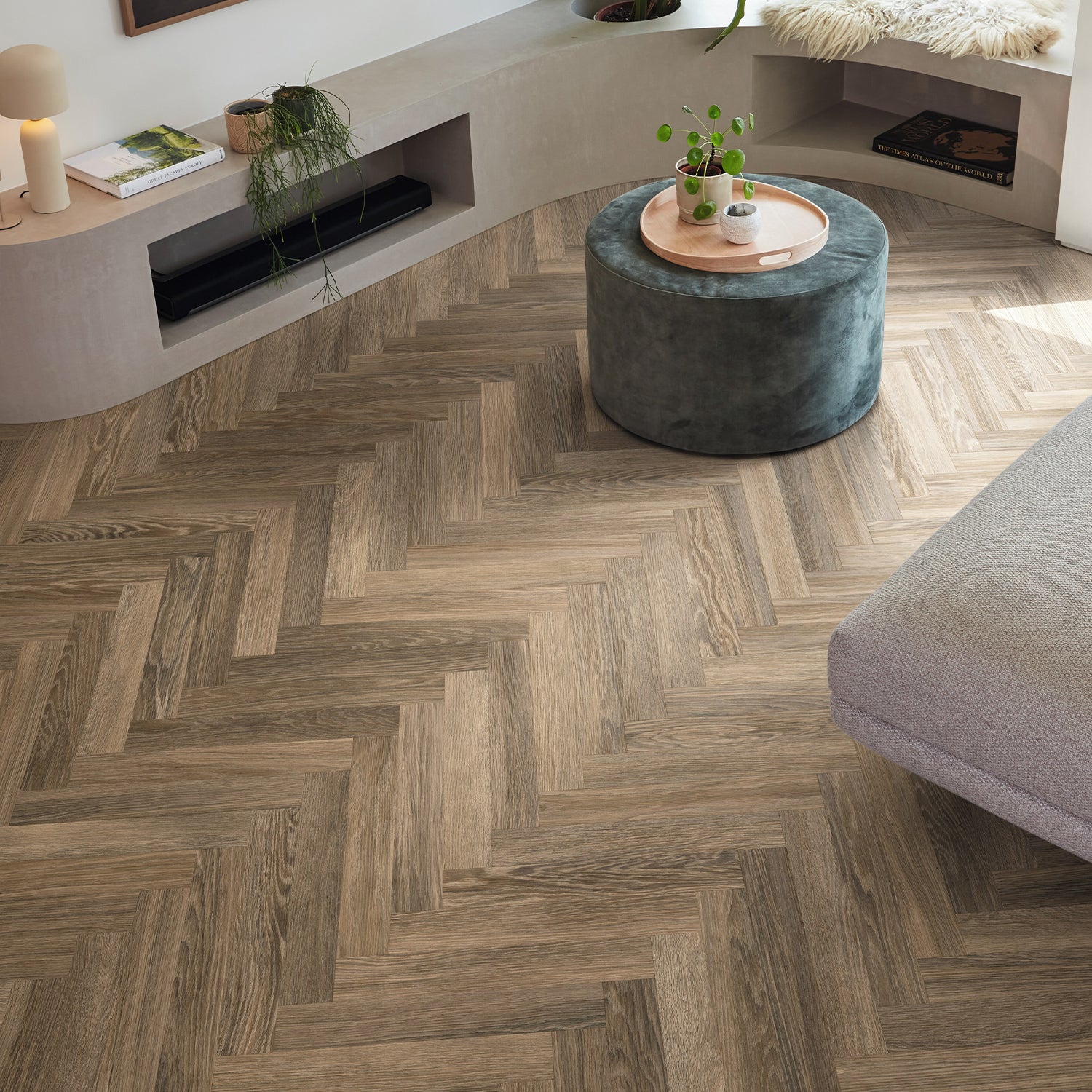 Karndean Knight Tile Gluedown LVT Flooring in Cocoa Limed Oak Herringbone SM-KP165 - 3.34m2 Full Pack