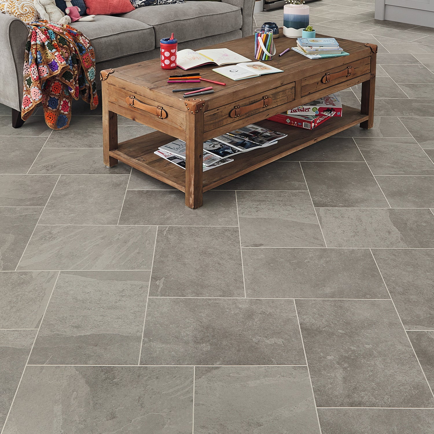 Karndean Knight Tile Gluedown LVT Flooring in Grey Riven Slate ST16 - 3.34m2 Full Pack
