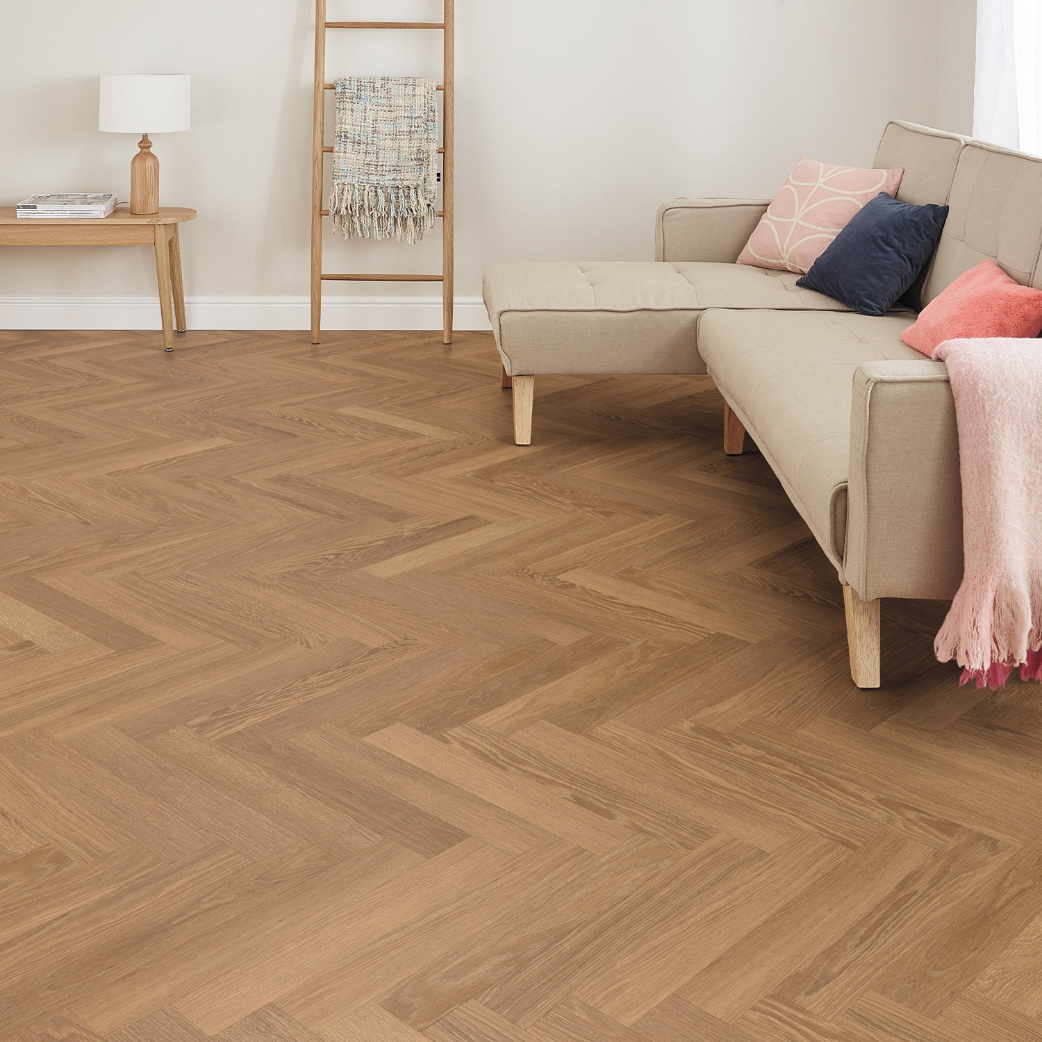 Karndean Knight Tile Gluedown LVT Flooring in Honey Limed Oak Herringbone SM-KP155 - 3.34m2 Full Pack