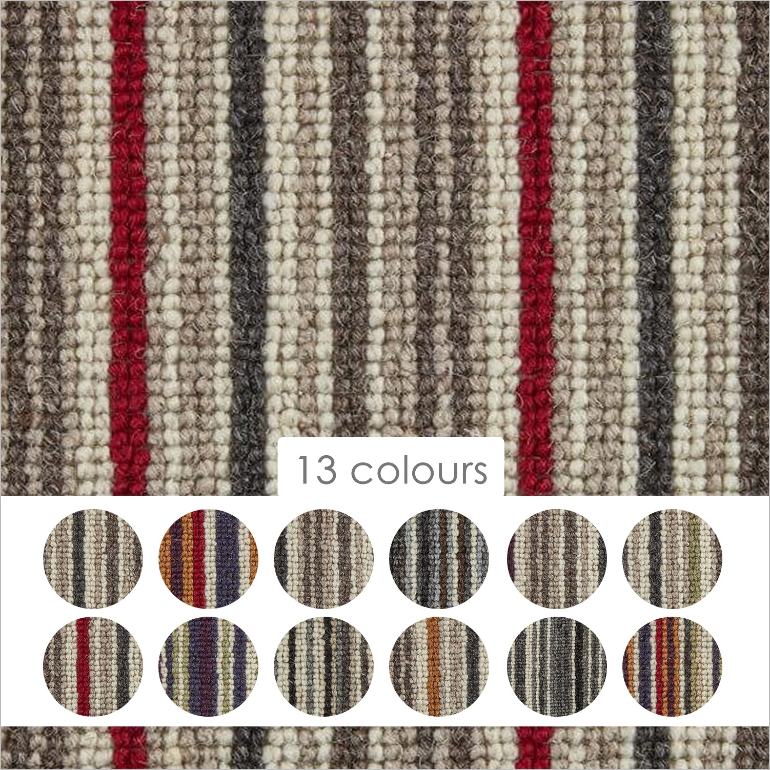 Kingsmead Kaleidoscope Stripe 100% Wool Loop Carpet