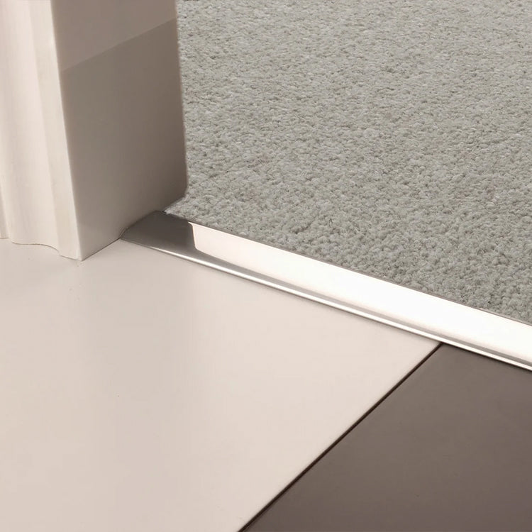Stairrods UK Premier Z Trim Door Bar in Brushed Chrome - Carpet to Hard Flooring