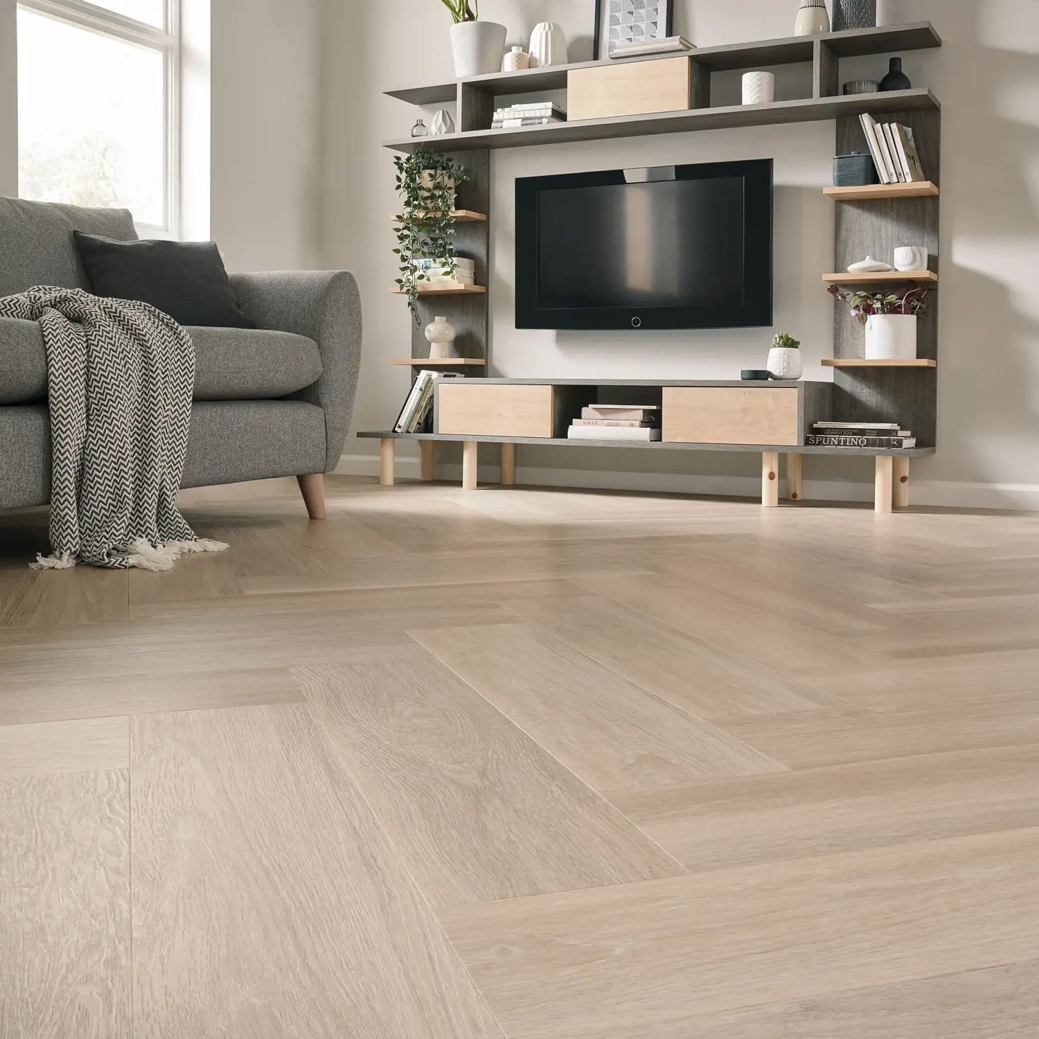 Karndean Van Gogh Gluedown LVT Flooring in Neutral Brushed Oak Herringbone SM-VGW126T - 3.29m2 Full Pack