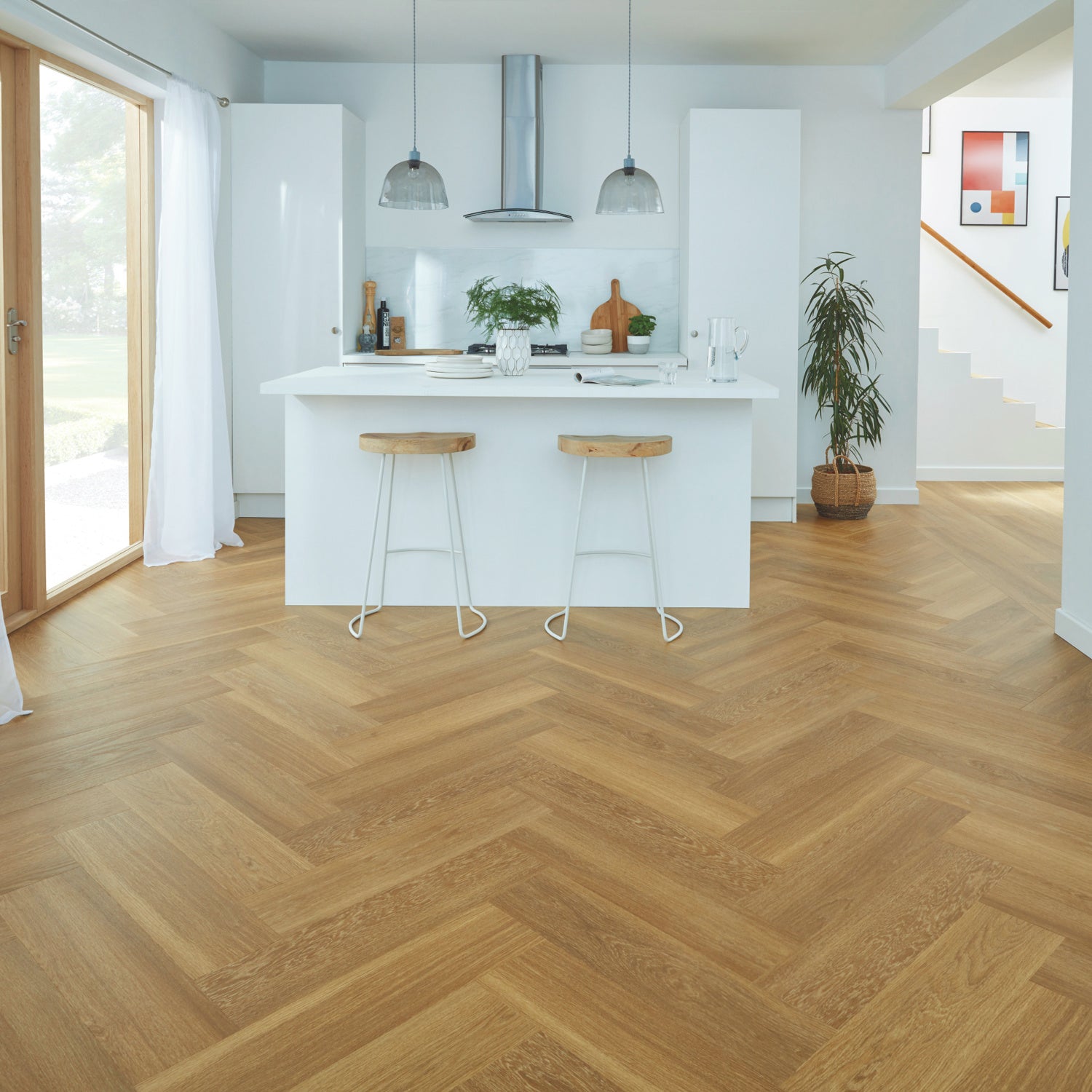 Karndean Van Gogh Rigid Core LVT Flooring in Golden Brushed Oak Herringbone SM-VGW122T-RKP - 3.01m2 Full Pack